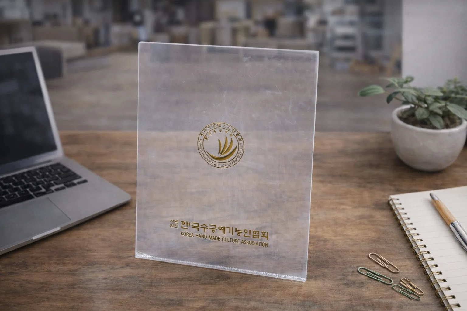 투명 파일 홀더 제작 사례(금박 로고 인쇄)